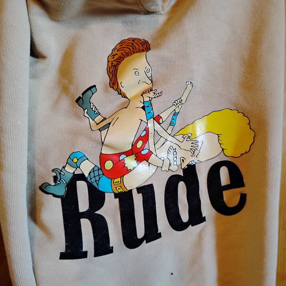 Men's Beige XL Viacom Beavis and Butthead Rude Joggers Pants Mike Judge Cartoon